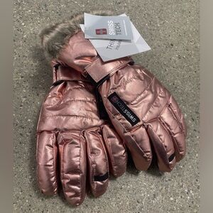 NWT Swiss Tech L/XL Rose Metallic Faux Fur Trim Insulated Gloves